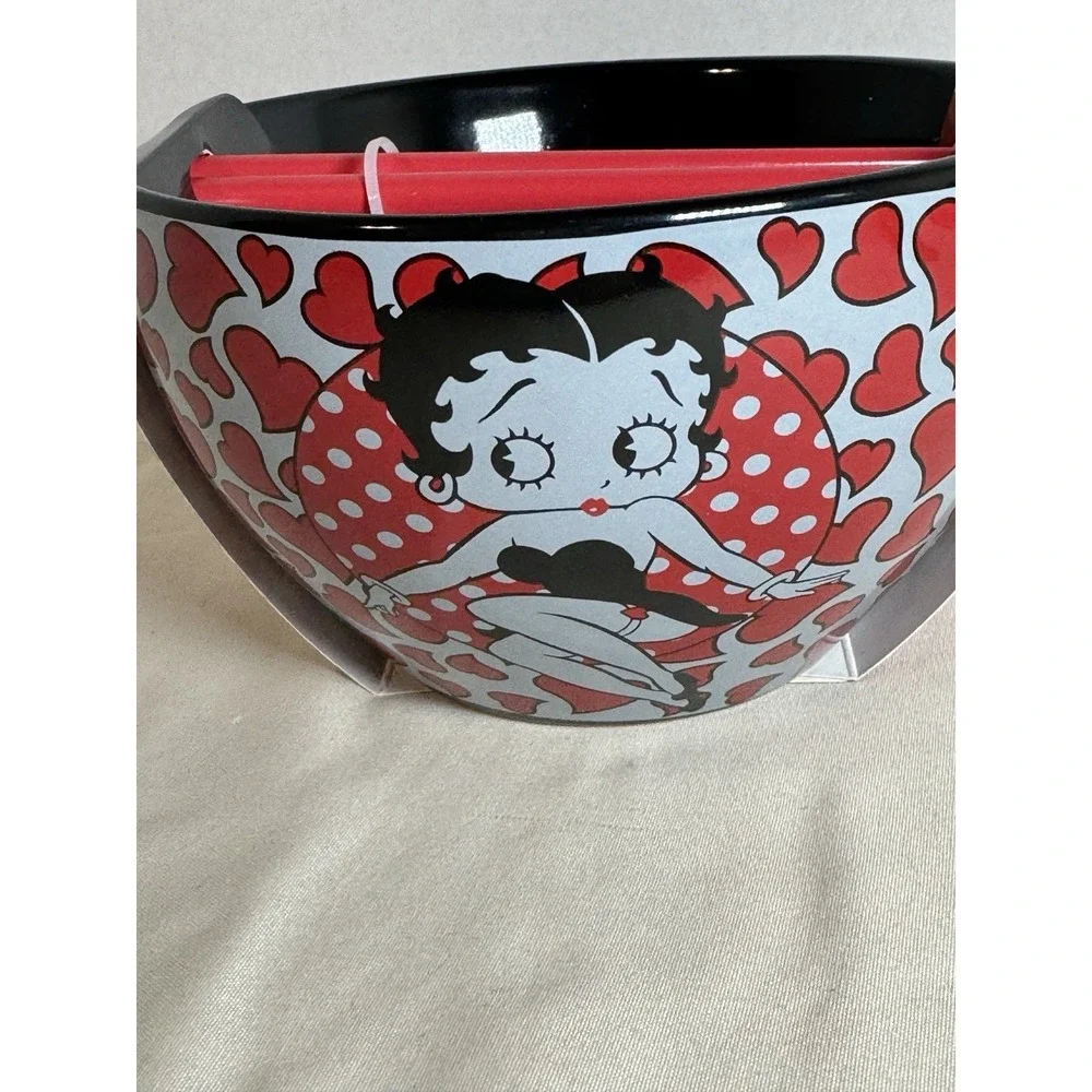 Betty Boop Hearts Ramen Noodle Ceramic Bowl Chopsticks New - Picture 2 of 8